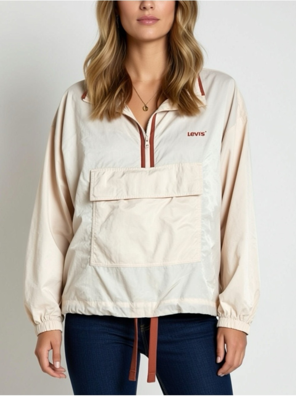 Levis Nora Windbreaker Jacket 1/2 Zip Size XL Womens Front Pocket Pullover Retro
